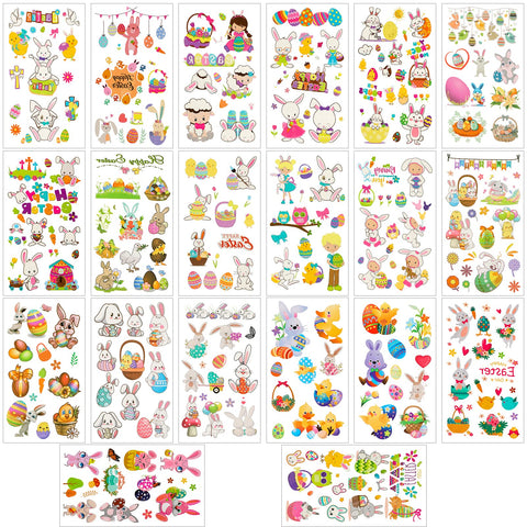 Easter Temporary Tattoos for Kids, Konsait Bunny Tattoos Easter Eggs Baskets Lambs Chicks Ducklings Fake Tattoos for Girls Bunny Themed Birthday Decorations Party Favors 20 Sheets