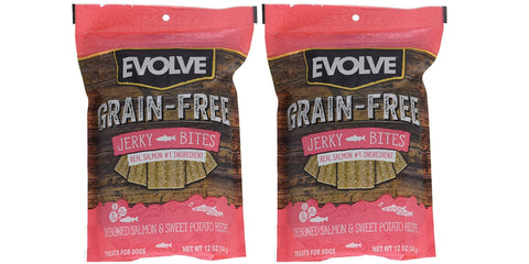 Evolve GrainFree Dog Treats: Salmon & Sweet Potato Jerky Bites, 2 (12 Ounce Pack) Bundle