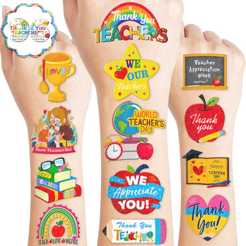 100PCS Teacher Appreciation Week Temporary Tattoos TeacherÃ¢â‚¬â„¢s Day Birthday Party Decorations Favors Supplies Decor Thank You Teachers Tattoo Stickers Gifts For Kids Boys Girls School Prizes Carnival