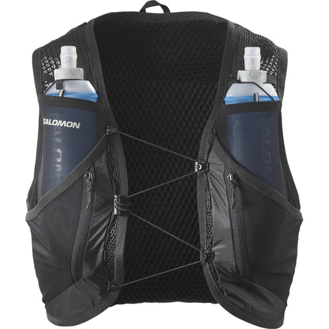 Salomon Active Skin 12 Hydration Pack Running Vest with flasks Included, Black / Metal, S