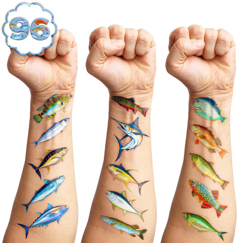 109 PCS Fishing Temporary Tattoos Birthday Party Decorations Favors Supplies Decor Gone Fishing Fish Fisherman Lake Stickers For Girls Boys Gift School Prizes Rewards