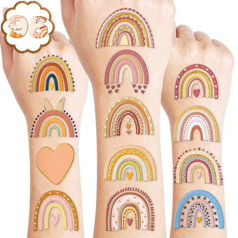 Boho Rainbow 1st Temporary Tattoos 8 Sheets 96PCS Rainbow Party Decorations Supplies Favors Boho Pastel Theme Birthday Cute Stickers Christmas Gifts for Boys Girls Class School Prizes Carnival