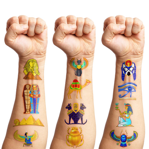 91PCS Ancient Egypt Egyptian Temporary Tattoos Theme Birthday Party Decorations Favors Supplies Decor Pharaoh Sphinx Pyramid Tattoo Stickers Gifts For Kids Adults Boys Girls School Prizes Carnival