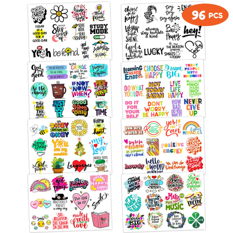 96 PCS Motivational Inspirational Quote Temporary Tattoos Stickers Birthday Party Decorations Supplies Decor Favors Cute Positive Affirmation Tattoo Sticker Gifts For Kids Boys Girls School Prizes