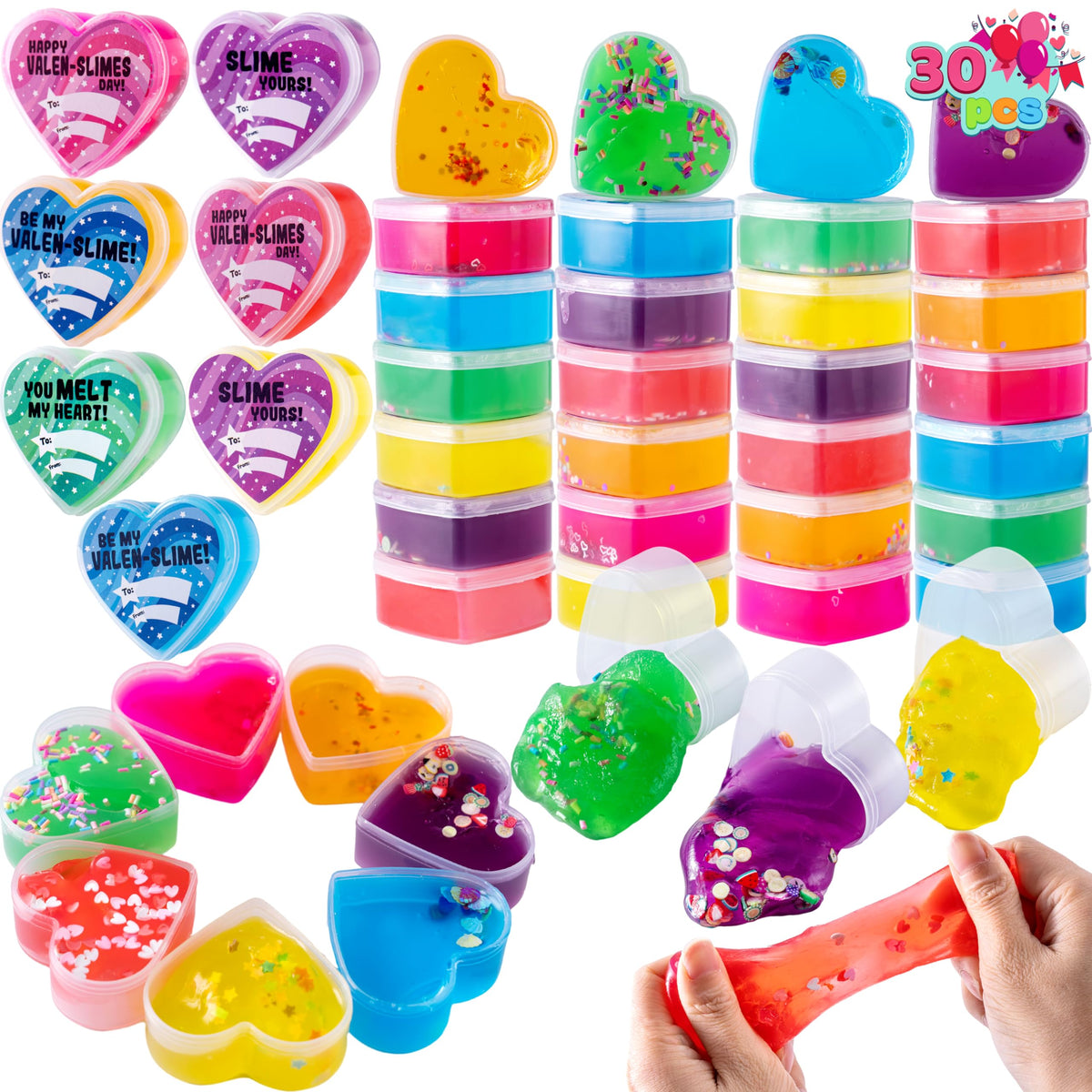 JOYIN 30 Valentines Day Clear Slime Hearts for Kids Valentine Classroom Exchange, Valentine Party Favors, Gift Exchange