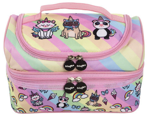 Fringoo® Multi-Compartment Kids Lunch Bag Thermal Insulated Cooler Bag School Nursery Double Decker Food Snacks Carrier (Unicorn Team)