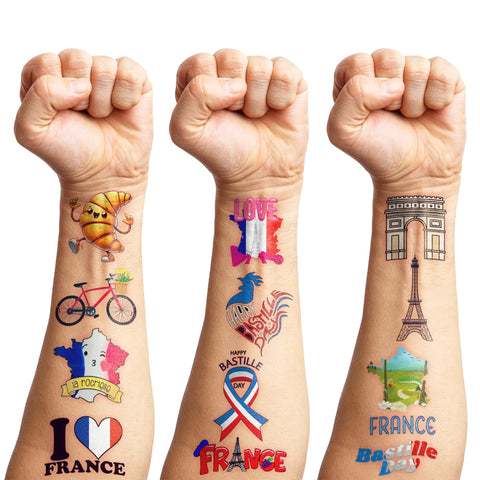 104PCS French Paris France Temporary Tattoos Stickers Happy Bastille Day Birthday Party Decorations Favors Supplies Eiffel Tower Tattoo Sticker Gifts For Boys Girls School Prizes Carnival Christmas