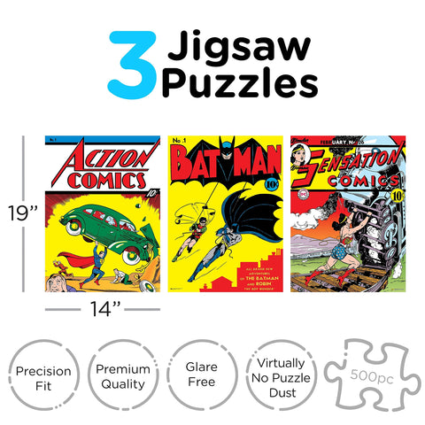 Aquarius Set of 3 DC Comics Puzzles (Three 500 Piece Jigsaw Puzzles) - Glare Free - Precision Fit - Officially Licensed DC Comics Merchandise & Collectibles - 14 x 19 Inches