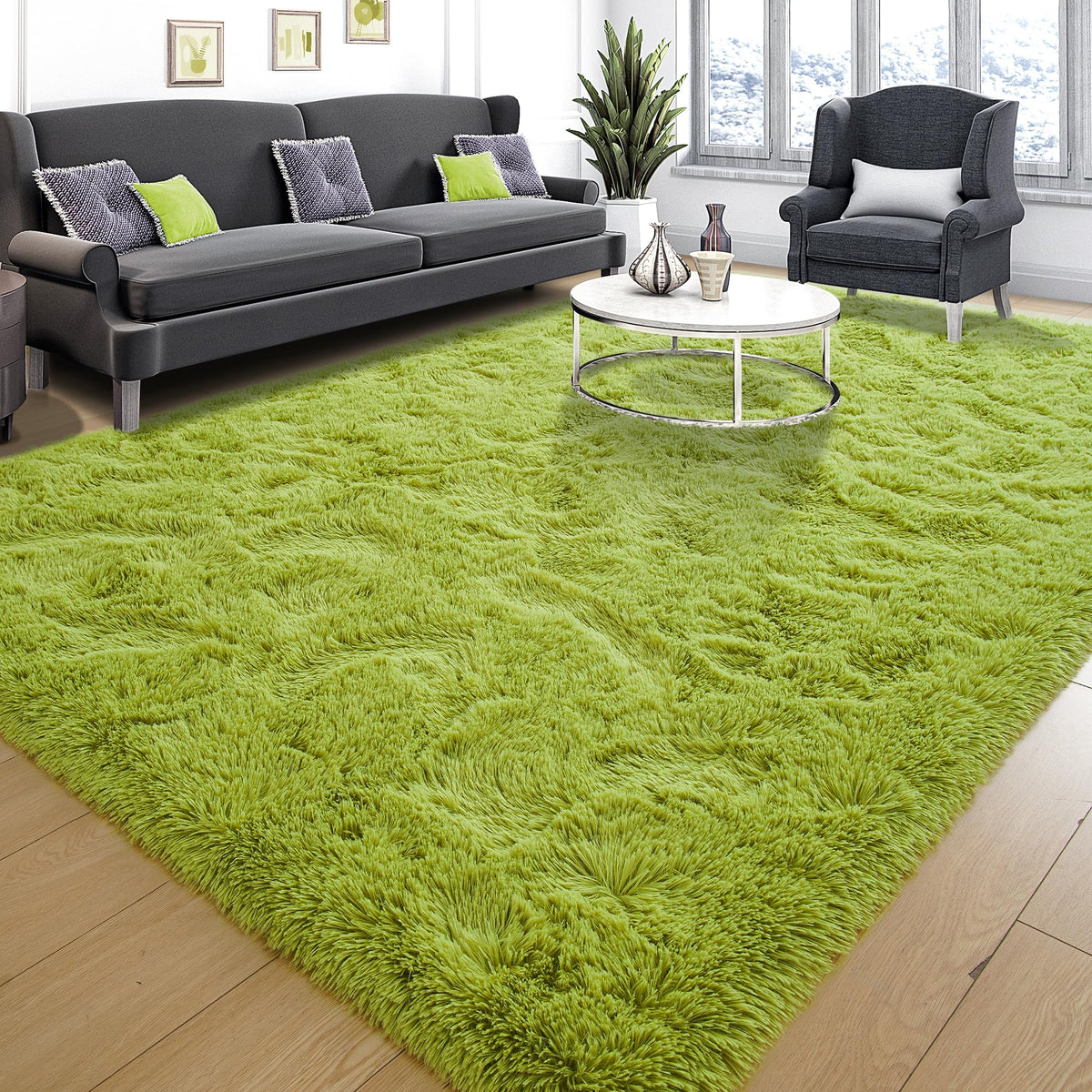 Tepook Super Soft Fluffy Rug for Bedroom, Modern Shaggy Rug Fuzzy Kids Rug for Living Room, Plush Indoor Nursery Home Decor Dorm Rug with Non-Slip Bottom, Grass Green, 3 X 5 Feet