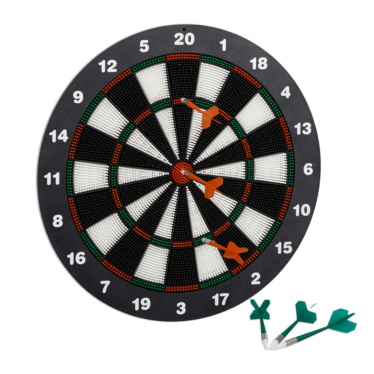 Relaxdays 42 cm Soft Darts Dartboard, For Children, Wall-Mounted, Freestanding Safety Board, Black-White