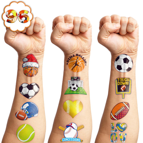 101 PCS Sports Ball Temporary Tattoos Themed Birthday Party Decorations Favors Supplies Decor Cute Basketball Football Baseball Soccer Tattoo Stickers Gifts For Boys Girls Class Prizes Carnival