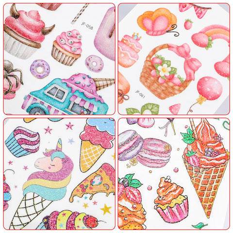 Konsait Glitter Ice Cream Tattoos for Kids, Lollies, Donut Cake Kids Tattoos Temporary for Girls Donut Birthday Party Decorations Two Sweet Birthday Party Supplies Donut Party Favors 99 Pcs