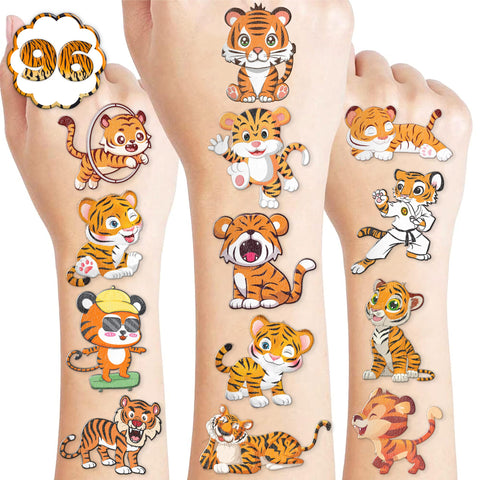 100PCS Tiger Temporary Tattoos Stickers Theme Wild Safari Jungle Zoo Animal Birthday Party Decorations Favors Supplies Cute Tattoo Sticker Gifts For Boys Girls School Prizes Rewards Carnival Christmas