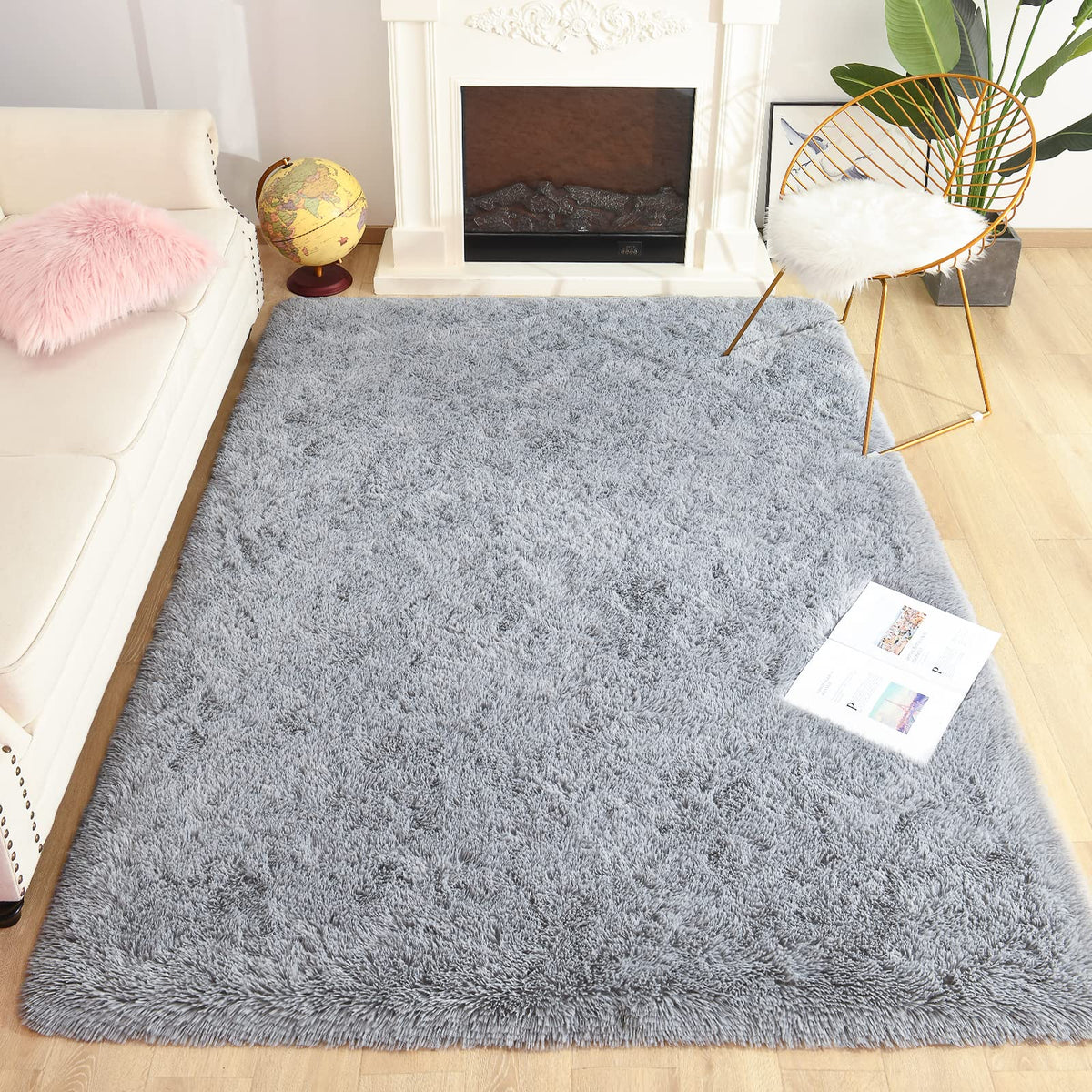 Chicrug Soft Fluffy Area Rugs Plush Rug for Living Room Bedroom 4x6 Feet, Shag Furry Area Rug Carpet Non Shedding for Nursery Children Kids Girls Room Home Decorative, Grey