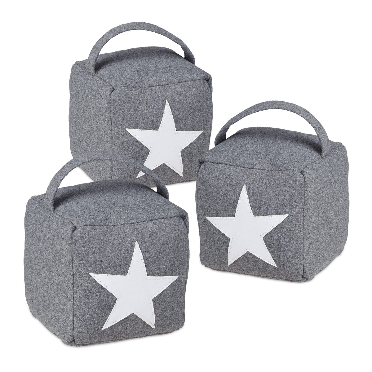 Relaxdays Set of 3 Star Door Stops, Fabric Bumper, Floor Doorstop, Tall, with Handle, HxWxD: 20 x 15 x 15 cm, Grey