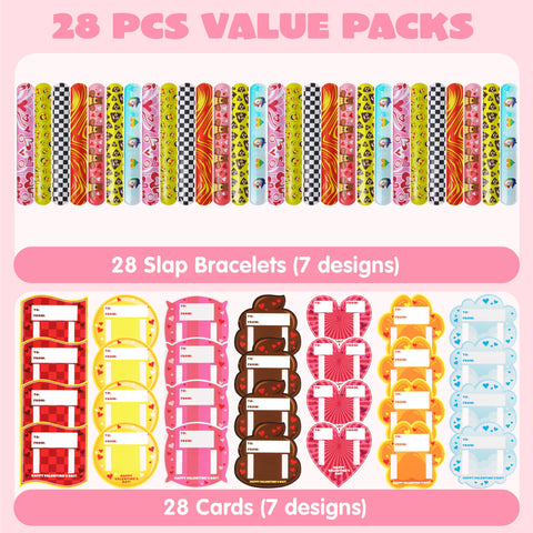 JOYIN 28 Packs Valentine's Day Slap Bracelet Set with Valentine Gift Cards for Classroom Exchange Prizes, Valentine Party Favors, ValentineÃ¢â‚¬â„¢s Greeting Cards