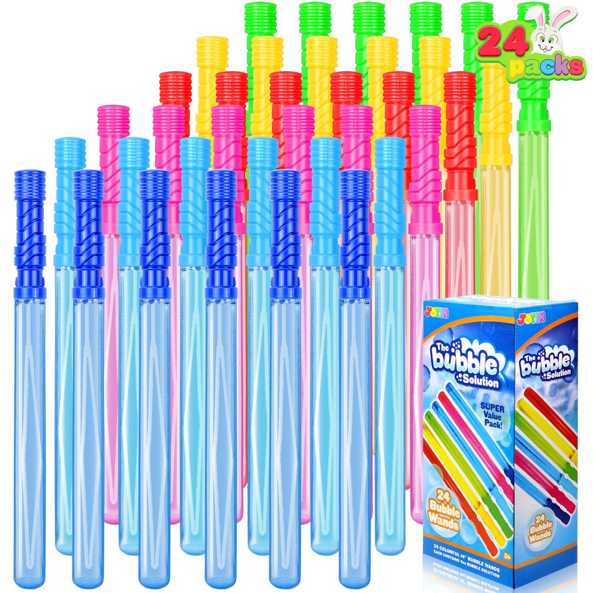 JOYIN 24 Pack 14"(35.5cm) Big Bubble Wands Bulk (2 Dozen) for Summer Toy, Outdoor/Indoor Activity Use, Easter, Bubbles Party Favors Supplies for Kids bubbles party bag fillers