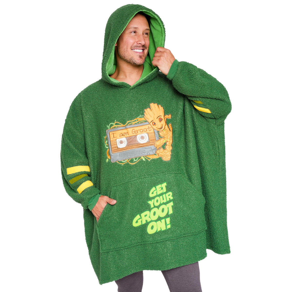 Marvel Blanket Hoodie for Men and Teenagers, Cosy Oversized Fleece Hoodie (Green Groot)