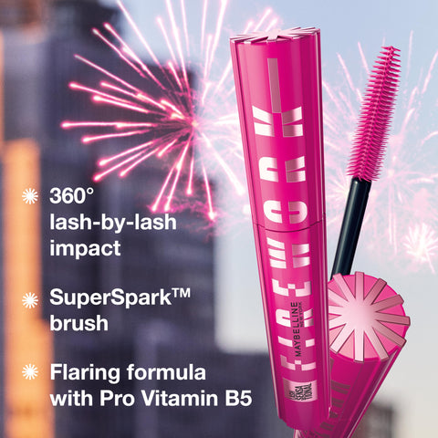 Maybelline Lash Sensational Firework Washable Mascara, Lengthening & Volumizing Mascara for up to 24HR wear, Blackest Black, 1 Count