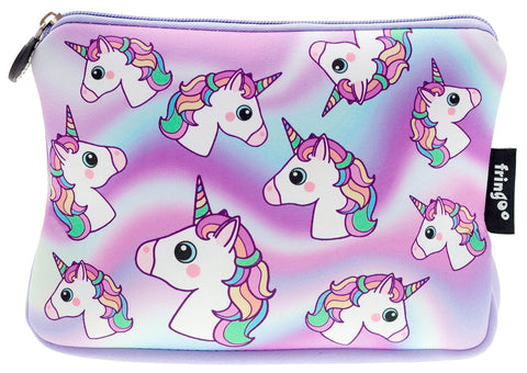 FRINGOO® Girls Boys Pencil Case Large Stationery Pouch Funny Cute Kids Unicorn Neoprene Zipper Closure School Accessories Pen Box 22 x 15 cm (Hologram Unicorn - Neoprene Pencil Case)