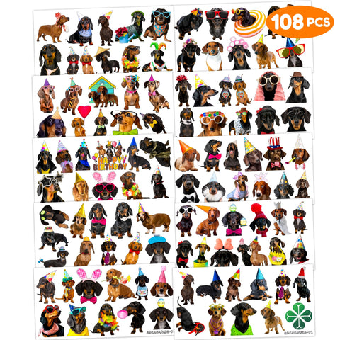 108 PCS Dachshund Dog Birthday Party Decorations Supplies Favors Funny Dachshund Decor Stickers Temporary Tattoos For Girls Boys Gift School Prizes Rewards