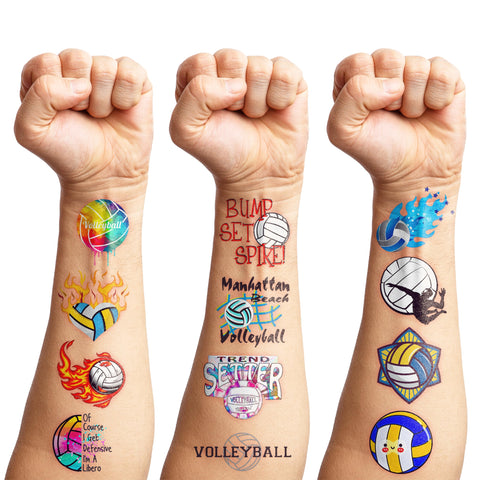 100PCS Cute Volleyball Tattoos Temporary Stickers Theme Birthday Party Decorations Supplies Favors Cool Funny Summer Beach Games Tattoo Sticker Gifts For Kids Boys Girls School Prizes Carnival