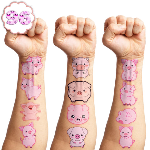 100 PCS Pig Piggy Themed Birthday Party Supplies Decorations Favors Decor Cute Pink Little Pig Piglet Farm Animal Temporary Tattoos Stickers for Boys Girls Cute Gifts School Prizes Rewards