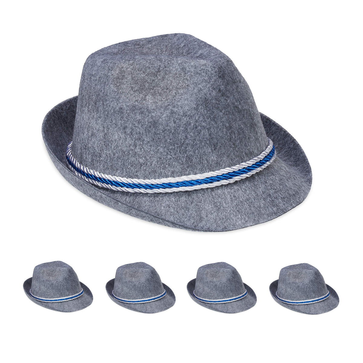 Relaxdays 10031421 Trachtenhut Bavaria Traditional Set of 5 Blue and White Cord, Felt Brim, Bavarian Hat Costume, Polyester, Dark Grey, Darkgray, Standard Size