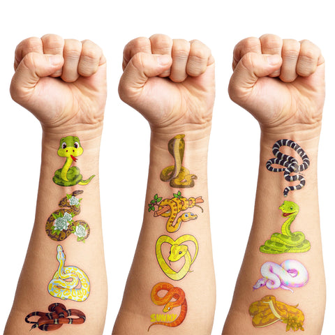 94PCS Cute Snake Temporary Tattoo Sticker Themed Reptile Animals Birthday Party Decorations Supplies Favors Decor Jungle Swamp Safari Tattoos Gifts For Kids Adults Boys Girls School Prizes Carnival