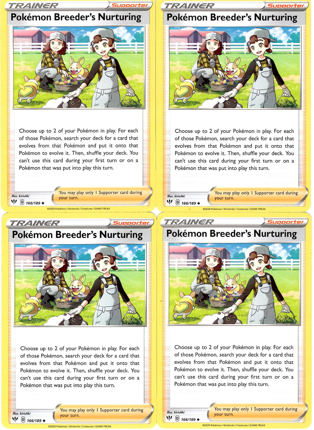 Pokemon Trainer Card Set - Pokemon Breeder's Nurturing - Darkness Ablaze Supporter x4 Lo/t