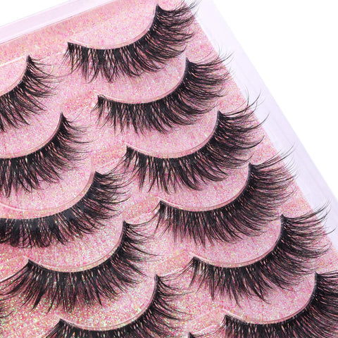 Cat Eye Lashes Clear Band False Eyelashes Wispy Faux Mink Lashes Fluffy 17mm 3D Volume Lashes C Curl Natural Strip Eyelashes Pack 14 Pairs