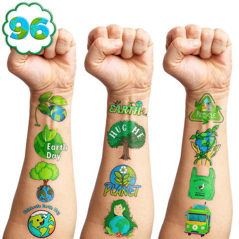 101 PCS Save The Earth Day Environment Zero Waste Fresh Green Temporary Tattoos Party Decorations Supplies Favors Globe Decor Eco Nature Word Stickers for Girls Boys Gift School Prizes Rewards