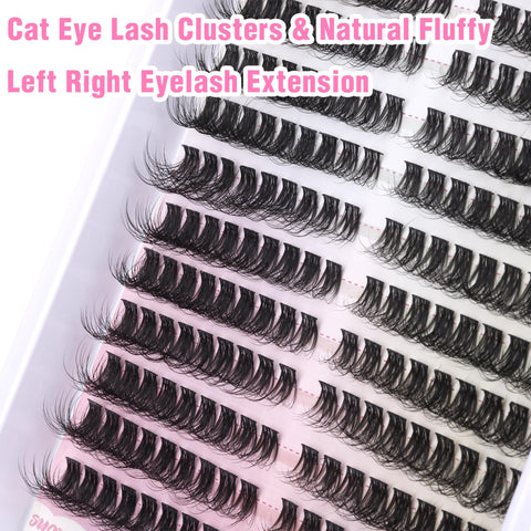 Natural Lash Clusters Fluffy Cat Eye Cluster Eyelash Extensions Individual Lashes Natural Look Eyelash Clusters Left & Right Wispy Mink Lashes Clusters by Winifred (7-14mm)