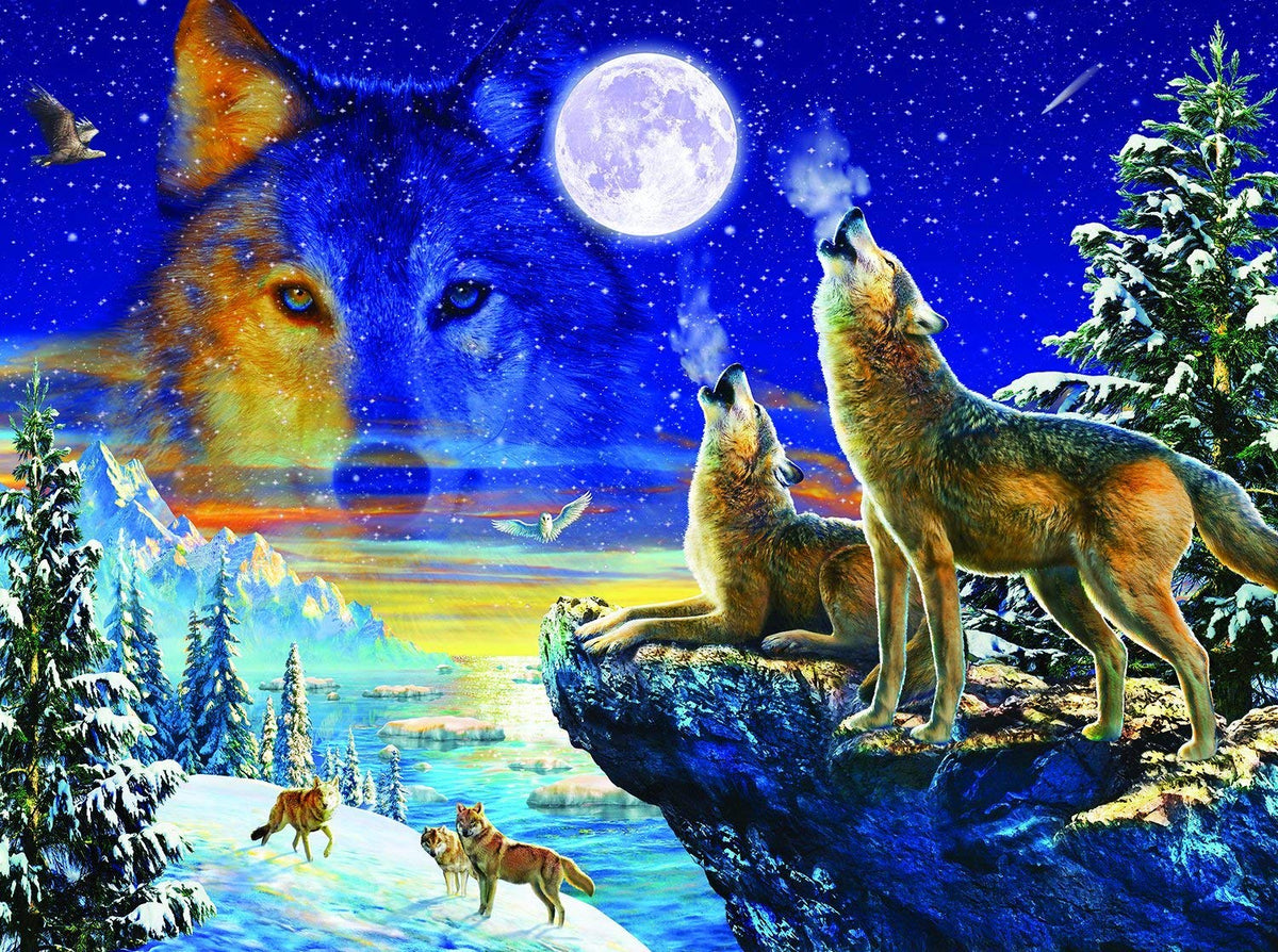 SUNSOUT INC - Howling Wolves - 1000 pc Jigsaw Puzzle by Artist: Adrian Chesterman - Finished Size 20" x 27" - MPN# 71739