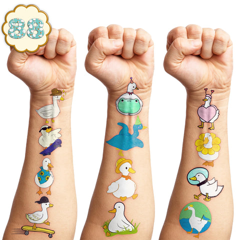 Duck Temporary Tattoos 8 Sheets 88 PCS Silly Goose Party Decorations Supplies Favors Duck Geese Animals Theme Birthday Cute Stickers Christmas Gifts for Boys Girls Class School Prizes Carnival