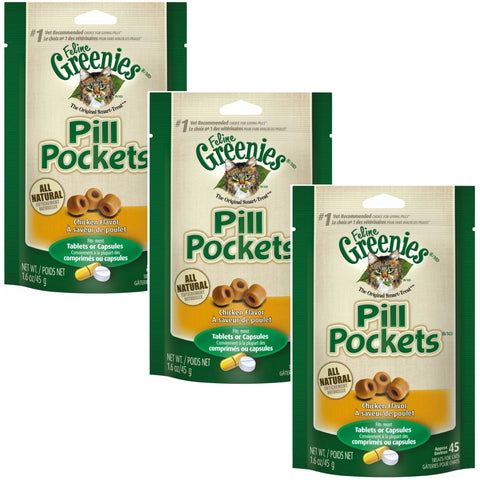 Feline Greenies Pill Pockets Chicken 45 count 1.6 oz 3 PACK For Cat Medicine