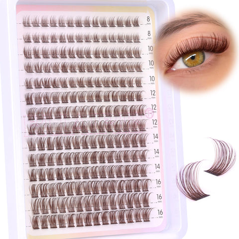 Brown Lash Clusters Wispy Natural Eyelash Clusters Eyelash Extensions 196pcs D Curl DIY Individual Lashes Extensions