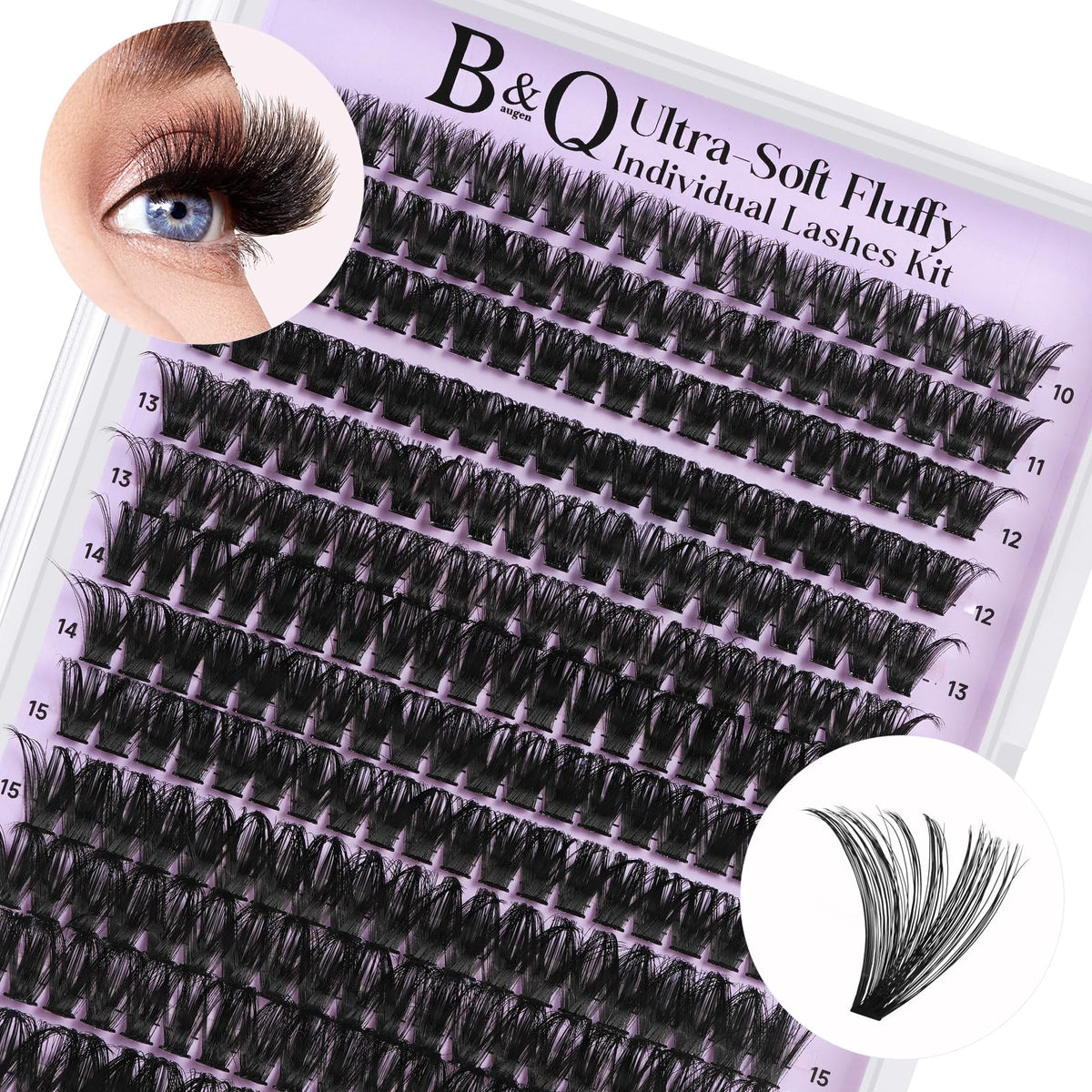 B&Q Lash Clusters 90D Individual Lashes 280PCS Eyelash Clusters Supersoft D Curl Cluster Eyelash Extensions 10-18 Mixed Eyelash Extension Wispy Volume Cluster Lashes DIY at Home (90D-D Curl-10-18MIX)