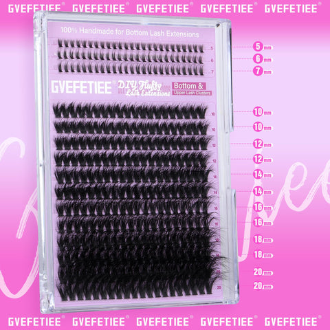 Fluffy Lash Clusters with Bottom Lash Extension Volume Cluster Eyelash Extensions 315Pcs Wispy Individual Lashes D Curl Faux Mink Eyelash Clusters DIY at Home (200D;10-20MM)