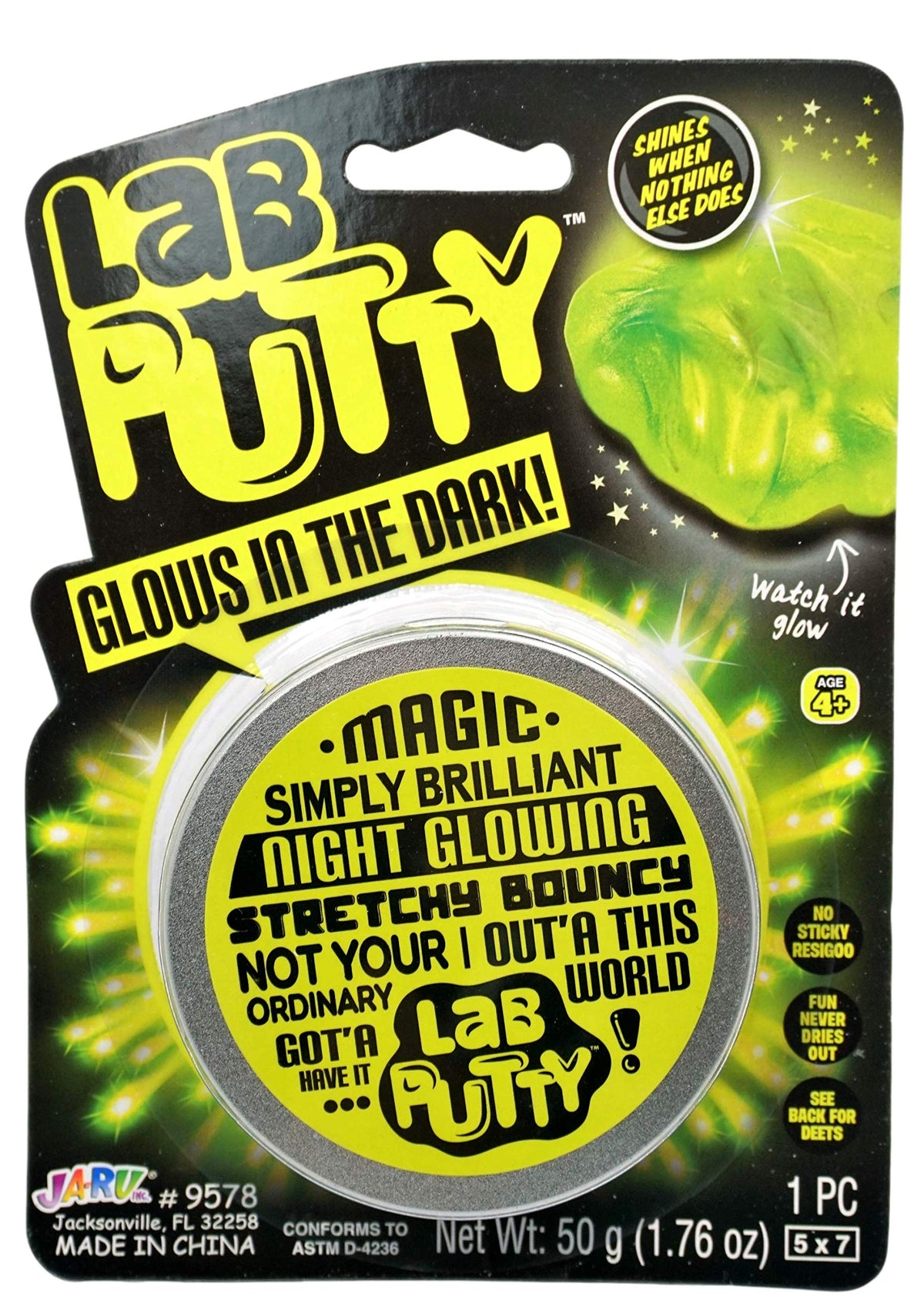 JA-RU Lab Putty Glow in The Dark Super Bright Night (1 Unit) Rechargeable Putty Best Smart Crazy Stress Relief Putty with Tin, Sensory Toys Party Favor for Kids and Adults.9578-1D