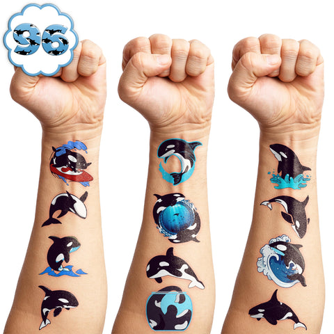 100 PCS Orca Whale Birthday Party Decorations Favors Supplies Sea Ocean Killer Whale Temporary Tattoos Stickers for Girls Boys Cute Gifts School Prizes Rewards