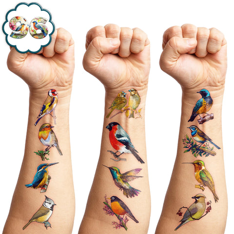 109 PCS Small Rainforest Bird Temporary Tattoos Birthday Party Decorations Supplies Favors Hawaiian Summer Hummingbird Decor Stickers For Girls Boys Gift School Prizes Rewards