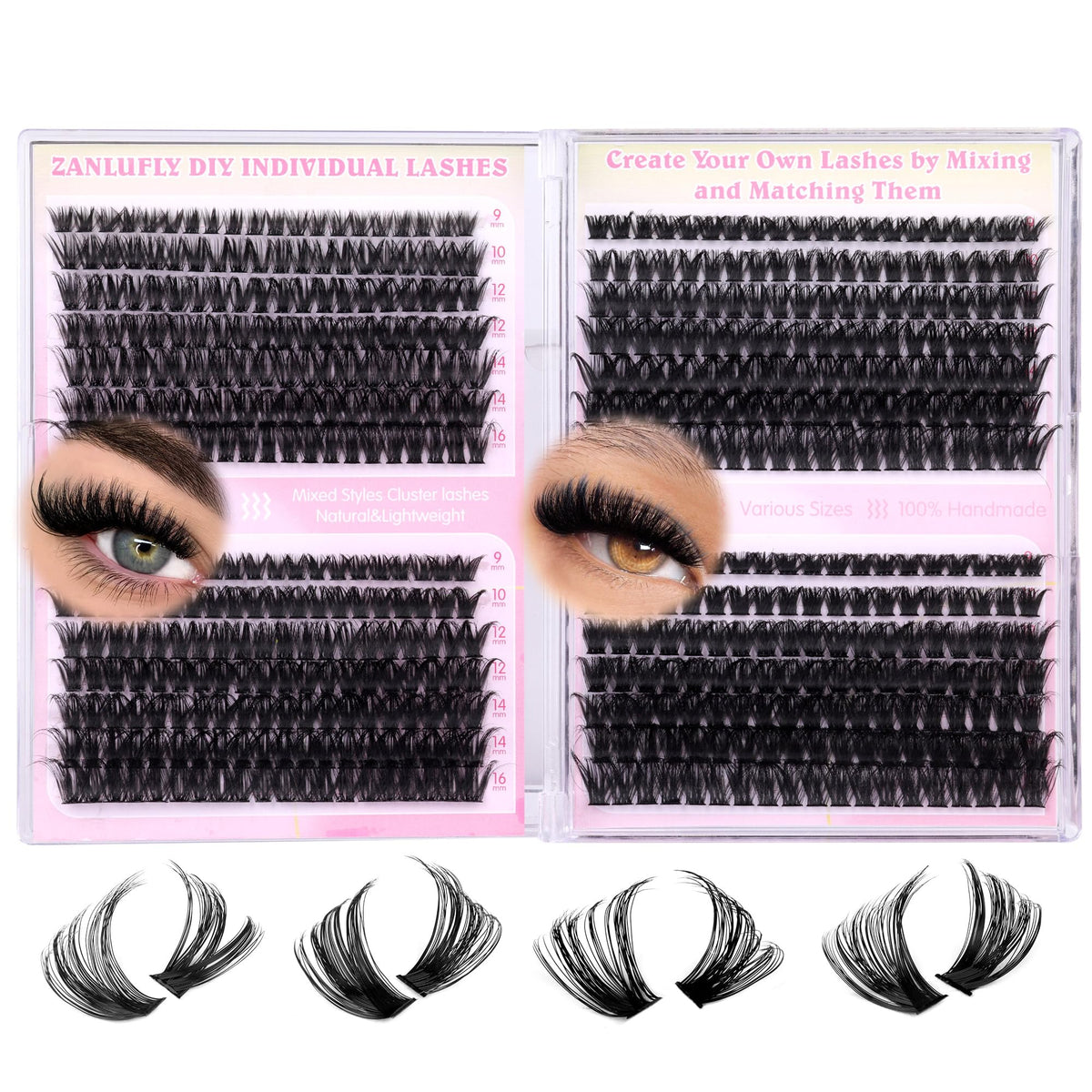 Lash Clusters D Curl Individual Lashes Fluffy Eyelash Clusters Bulk zanlufly Thick Lash Extension 560Pcs Natural DIY Eyelash Extension (9-16MM,60D+70D+80D+100D)