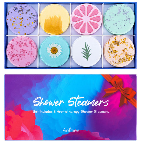 Aofmee Shower Steamers Aromatherapy - Pack of 8 Shower Bombs with Essential Oils, Mothers Day Gifts Relaxation Birthday Gifts for Women and Men, Stress Relief and Luxury Self Care Shower Bath Bombs