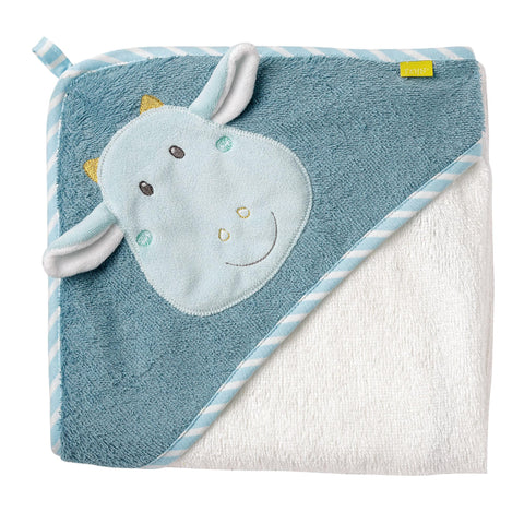 Fehn 065190 Dragon Hooded Bath towel - Bathing Poncho Made Of Cotton with Dragon Motif for Babies and Toddlers from Newborns Upwards - Dimensions : 80 X 80 cm