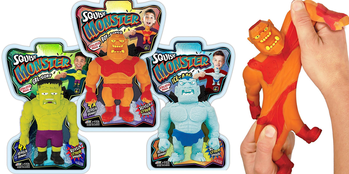 JA-RU Squishy Monster 6 Inch (3 Stretchy Toys Assorted) Stretch Action Figures & Bendy Toys for Kids. Stress Relief Fidget Toys. Anger Management Toys. Superhero Party Favors. 4306-3s