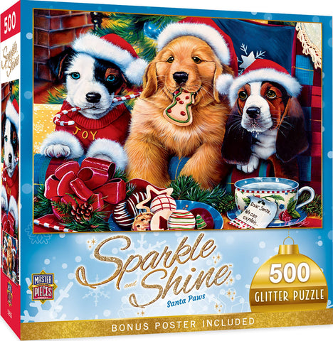 MasterPieces 500 Piece Glitter Christmas Jigsaw Puzzle - Santa Paws - 15"x21"