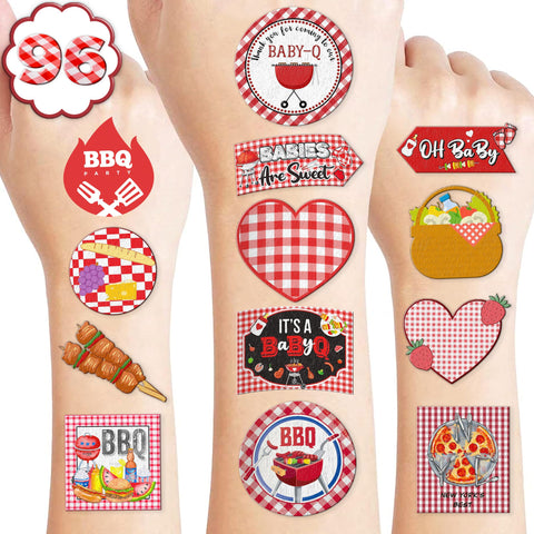 BBQ Temporary Tattoos 8 Sheets 96 PCS Babyque Gender Reveal Party Decorations Supplies Favors Baby Shower Theme Birthday Cute Stickers Christmas Gifts for Boys Girls Class School Prizes Carnival