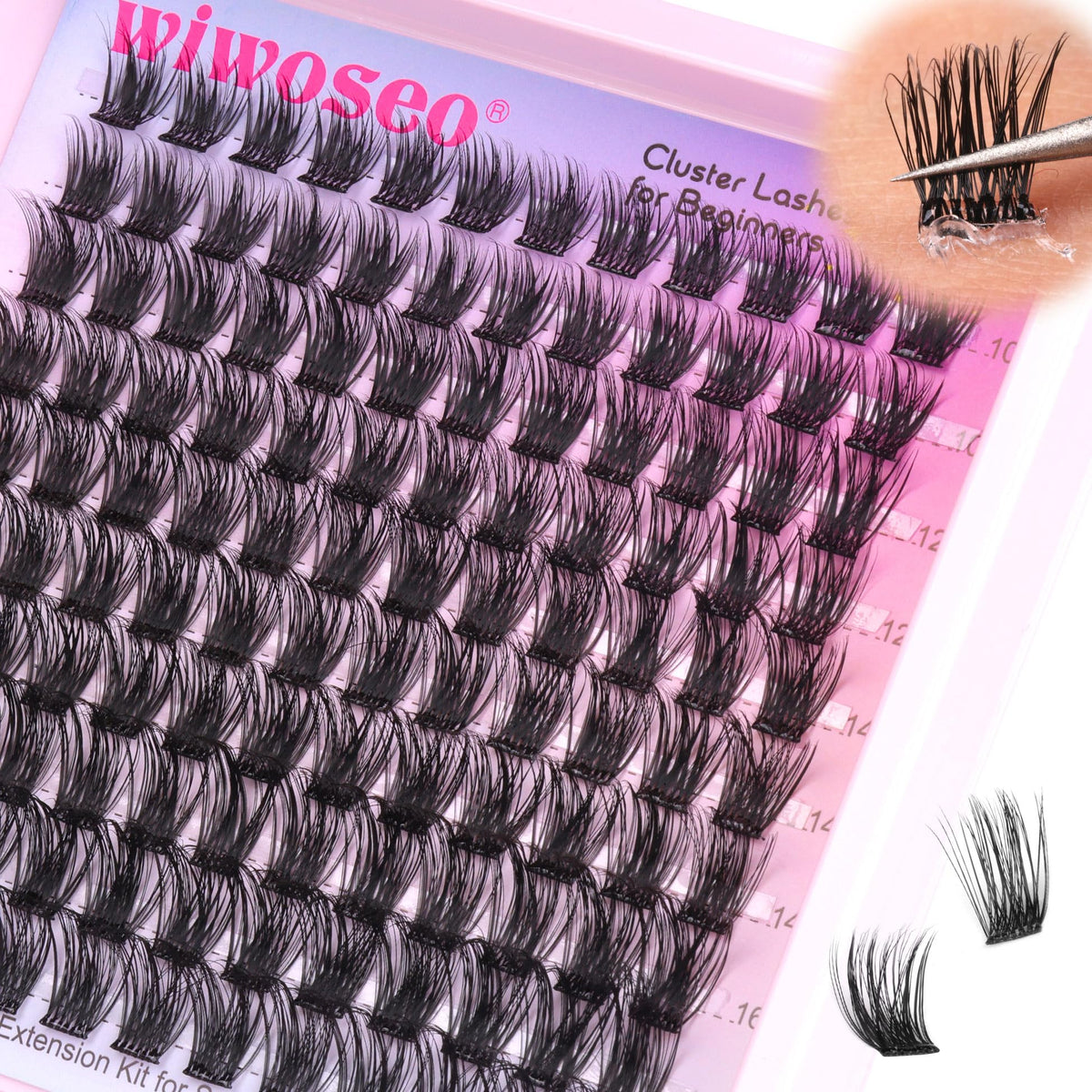 wiwoseo Self Adhesive Eyelashes Individual Lashes Pre Glued Cluster Eyelash Extensions Clear Band Self Adhesive Lashes Extension Russian Volome D Curl Lash Clusters Waterproof Eyelashes No Glue Needed