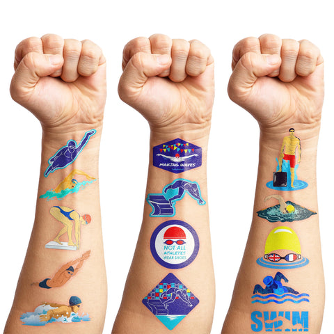 Swimming Swim Team Temporary Tattoos Stickers Making Waves Birthday Party Decorations Favors Supplies Decor 91PCS Cool Summer Pool Sport Tattoo Gifts For Swimmer Kids Boys Girls School Prizes Carnival